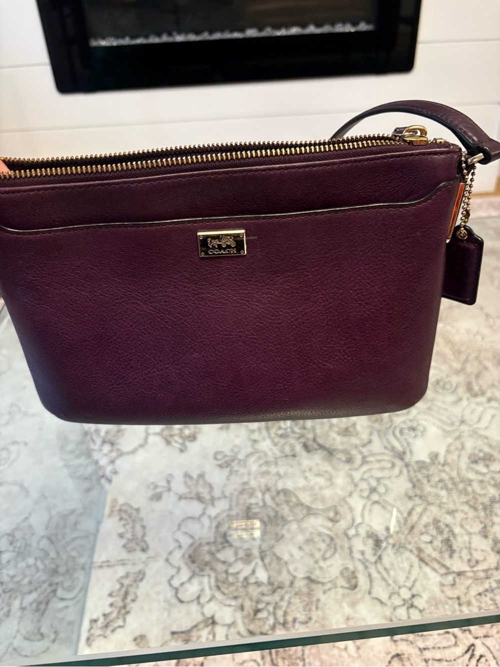 Coach Plum Leather Crossbody with Gold-Tone Accents
